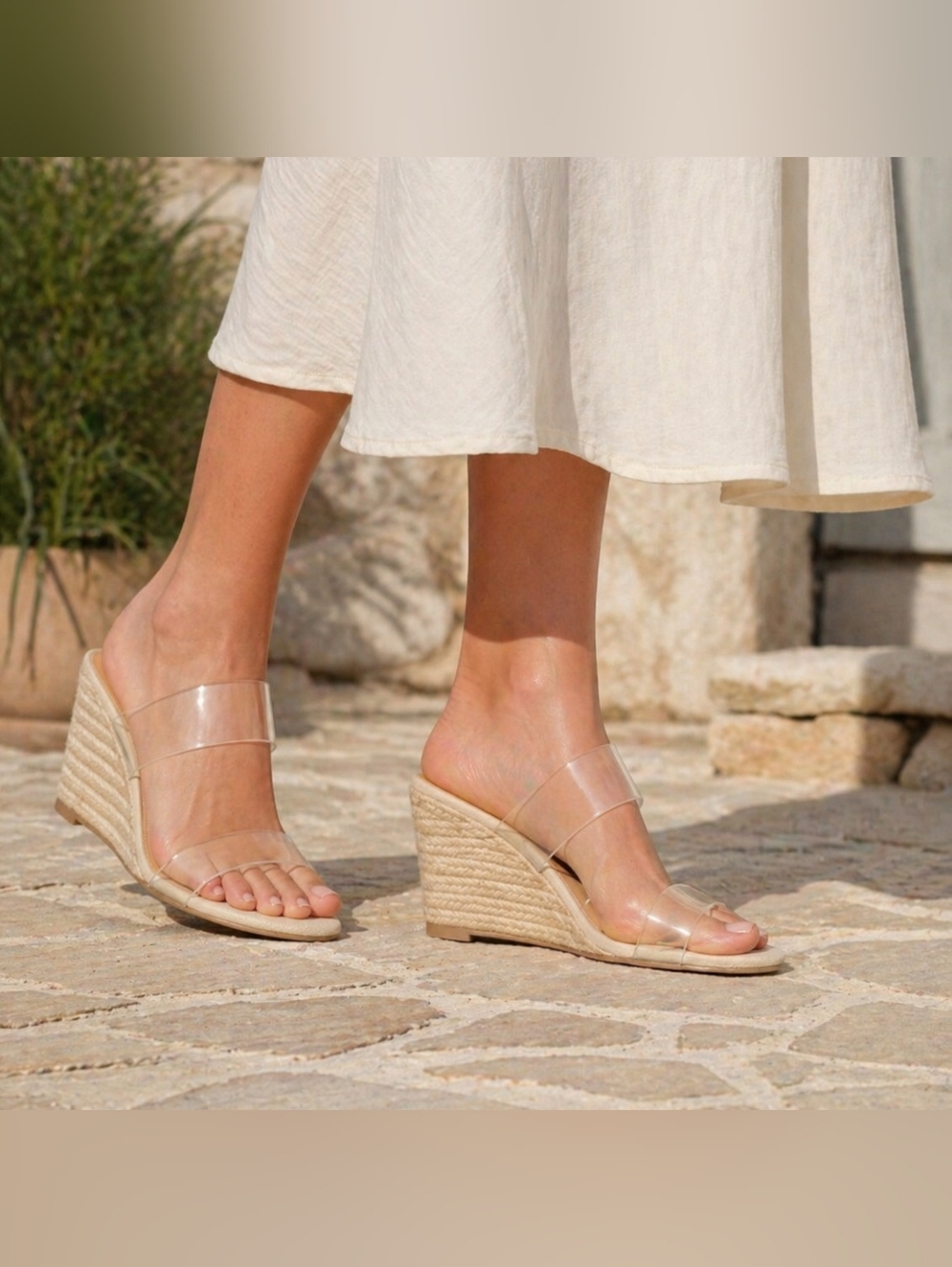 NWT A NEW DAY Ansel Clear Espadrille Wedge Summer Sandals 10A 10N 10 Narrow